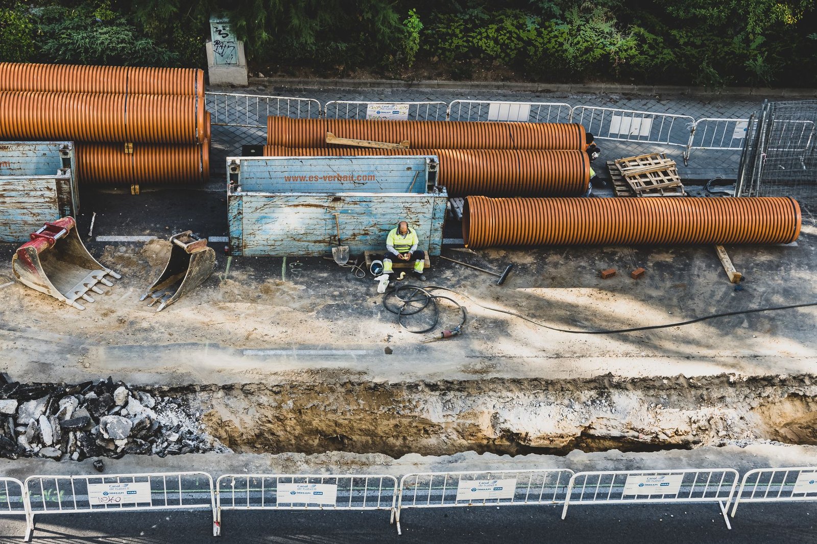 Water main pipe excavation repair crew street