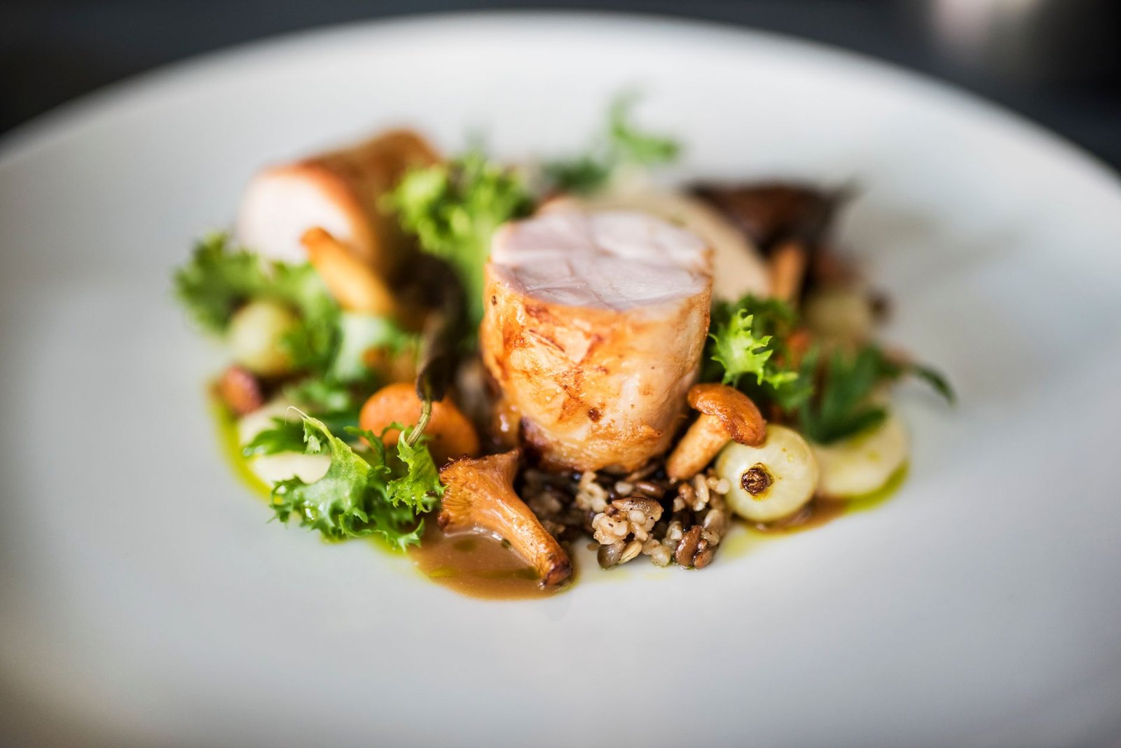 Brined marinated chicken dish plated restaurant
