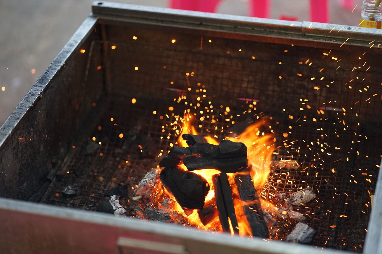 Charcoal grill near park pavilion picnic area