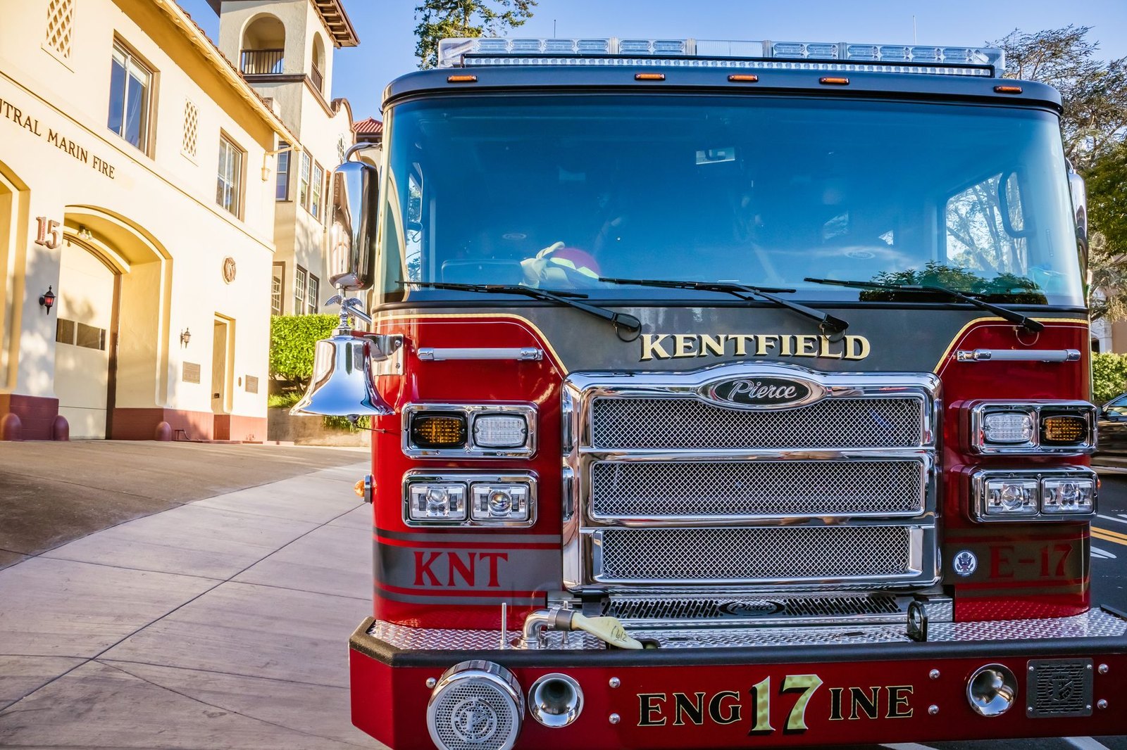 Flower Mound Fire Department engine parked outside its station