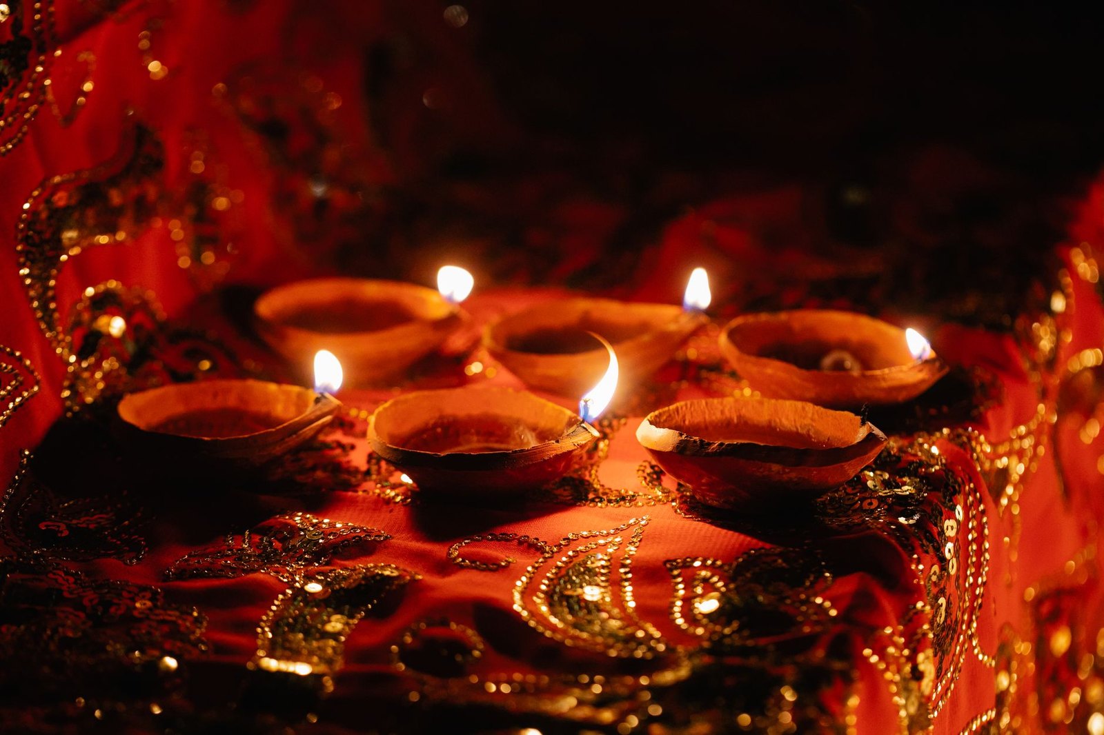 Diwali oil lamps diyas glowing at night festival celebration