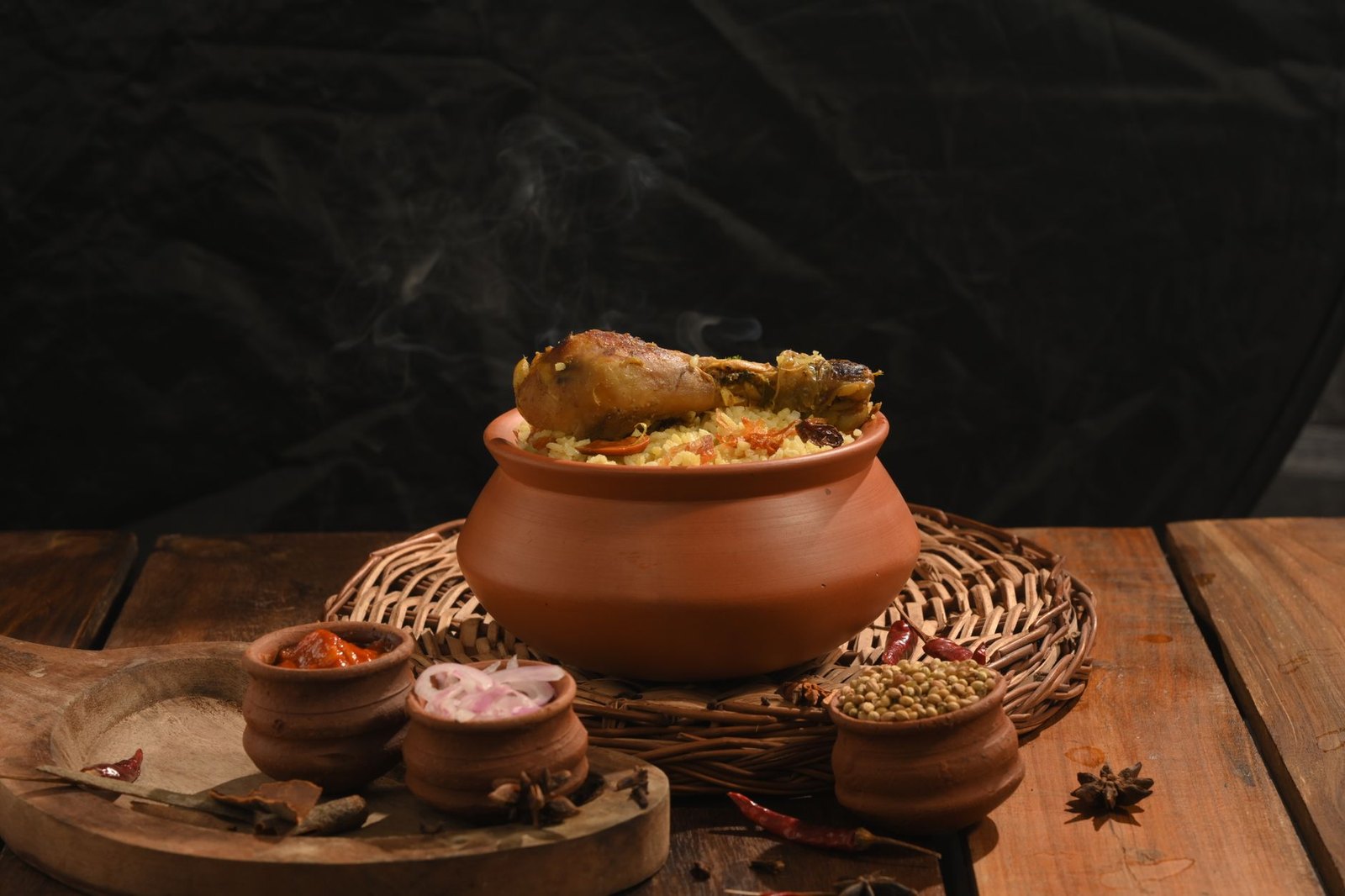 Aromatic biryani in a clay pot alongside flame-grilled kebabs, the signature dishes at Dum N Grill