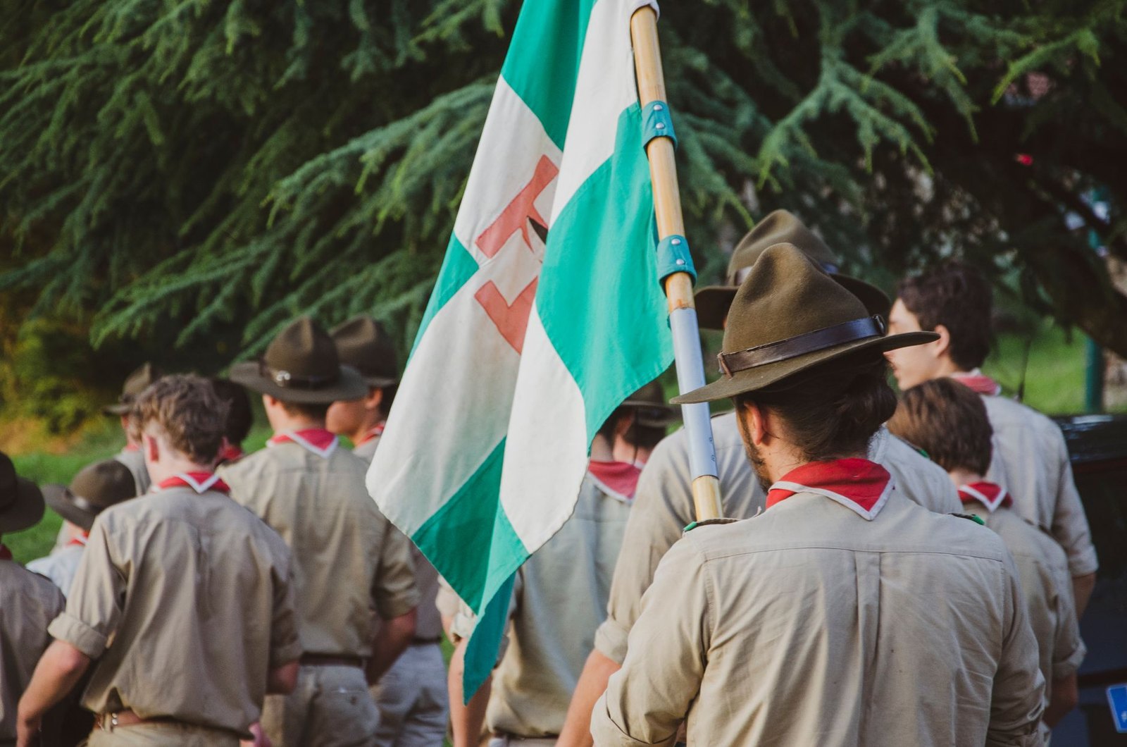 Boy Scouts ROTC parade in uniform veterans review