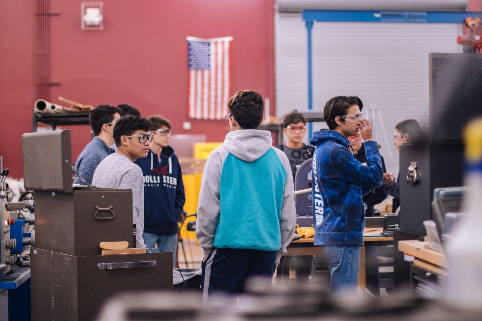 Vocational training classroom welding students high school