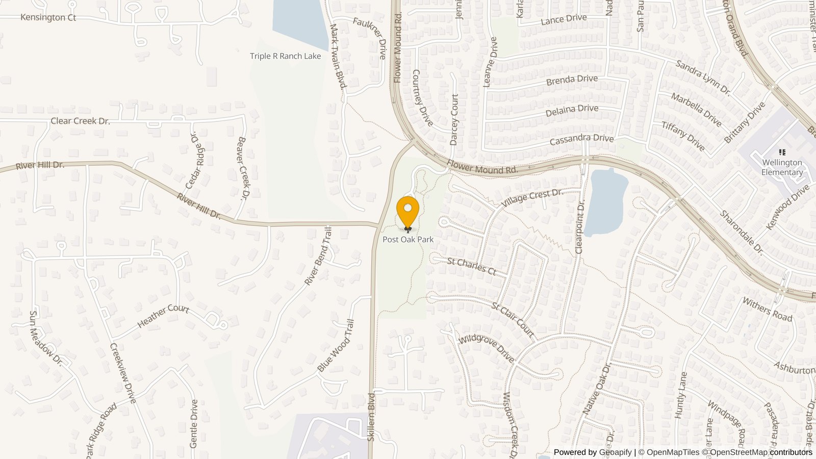 Post Oak Park off Flower Mound Road, slated to close in June 2026 for a $1.1 million reconstruction