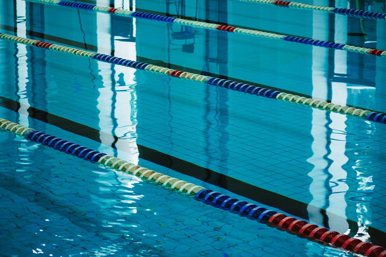 Indoor pool with lane ropes, closed for maintenance