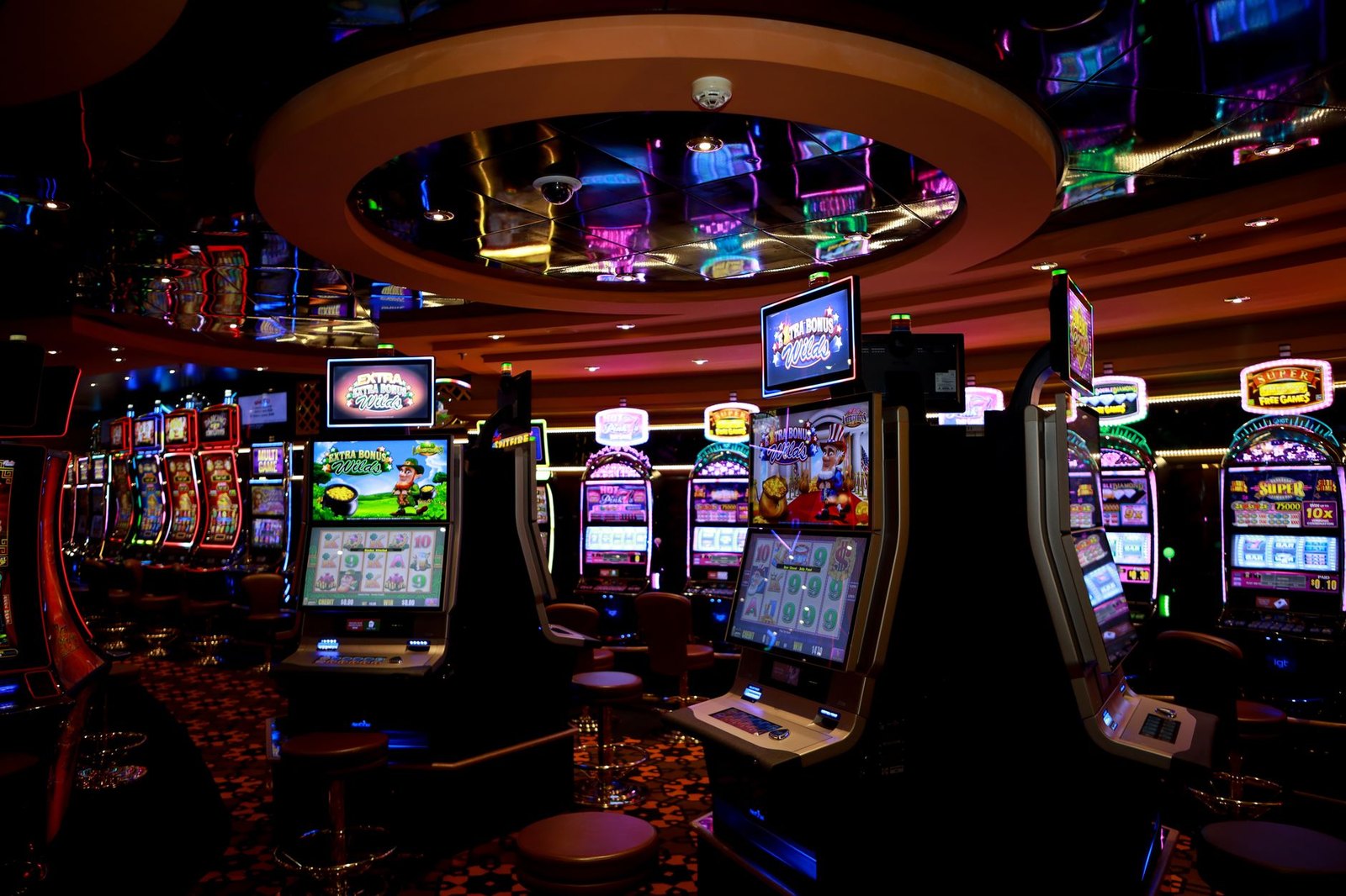 A row of eight-liner slot-style amusement machines in a Texas game room