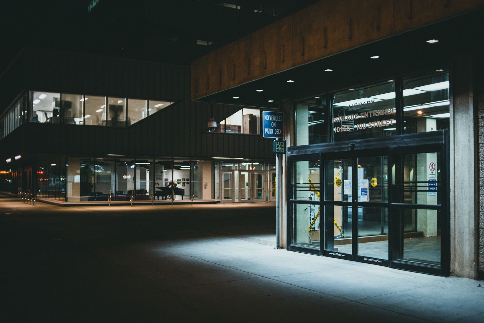Exterior entrance of the Flower Mound Public Library on Broadmoor Lane