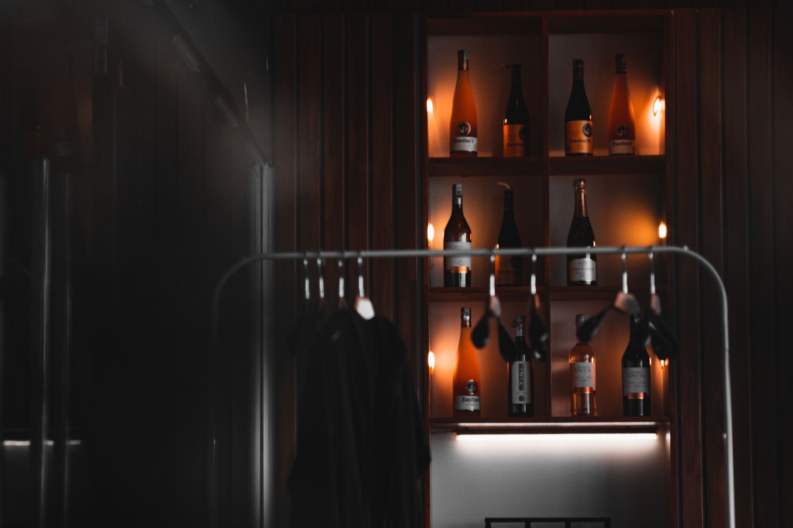 Warm interior of a wine lounge with small plates on the table