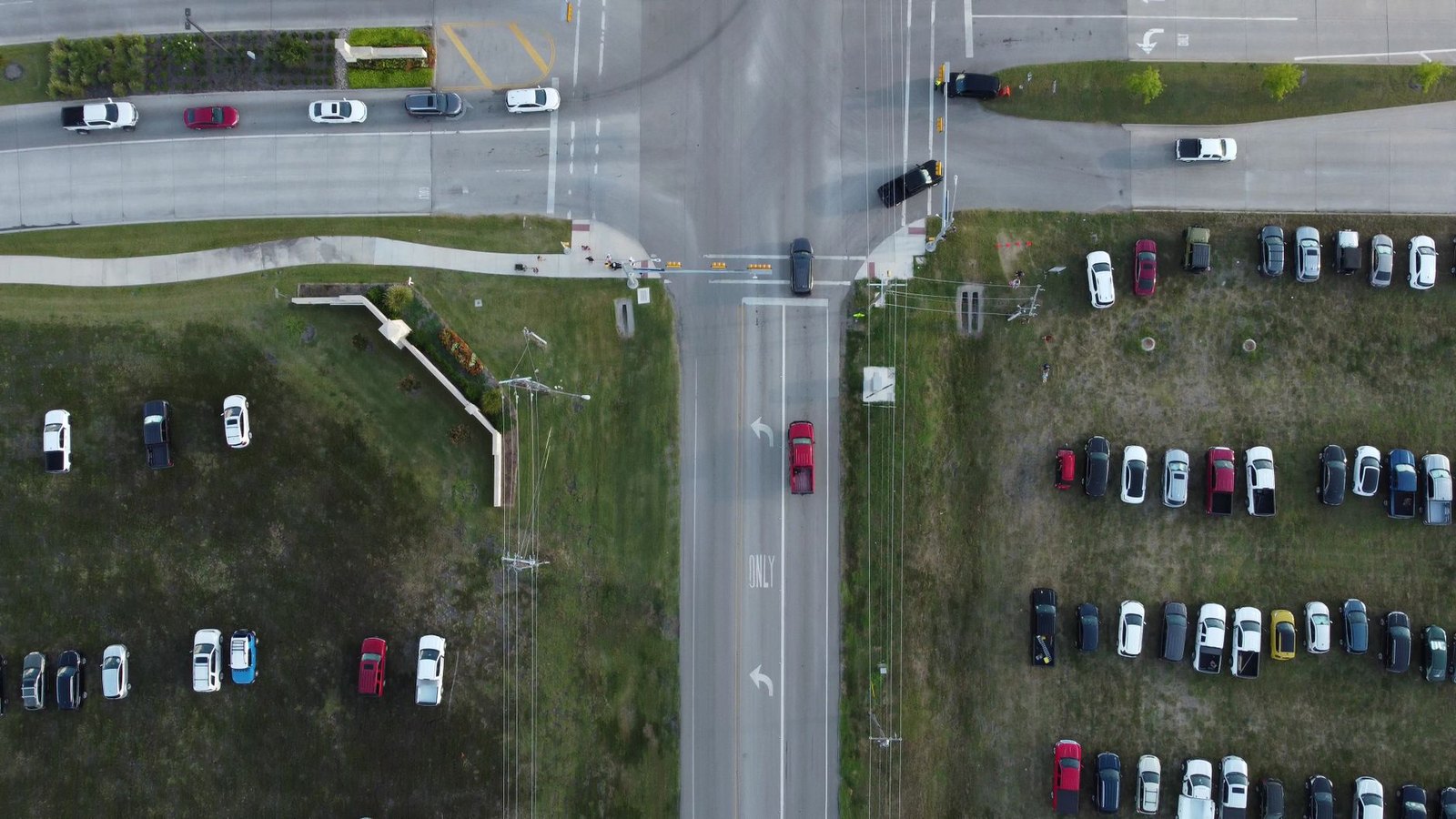 Aerial or street-level view of the Denton Creek Blvd. and Prairie Ridge Rd. area near I-35W in Flower Mound, Texas