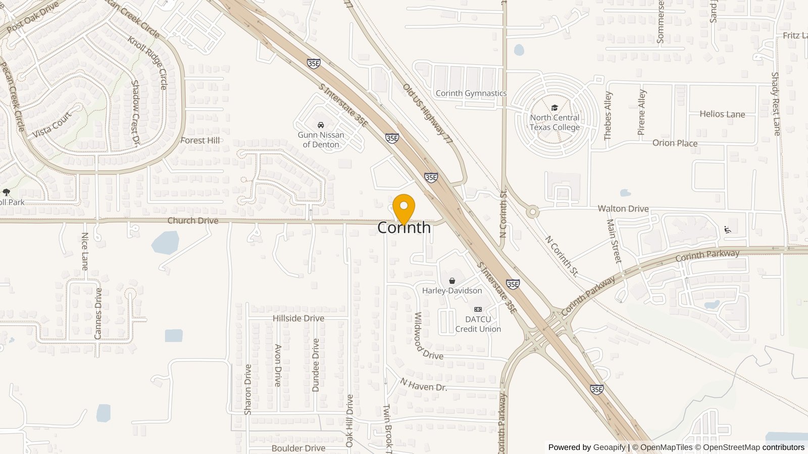 Northbound I-35E near Corinth Parkway at night, the stretch where a pedestrian was fatally struck in a hit-and-run